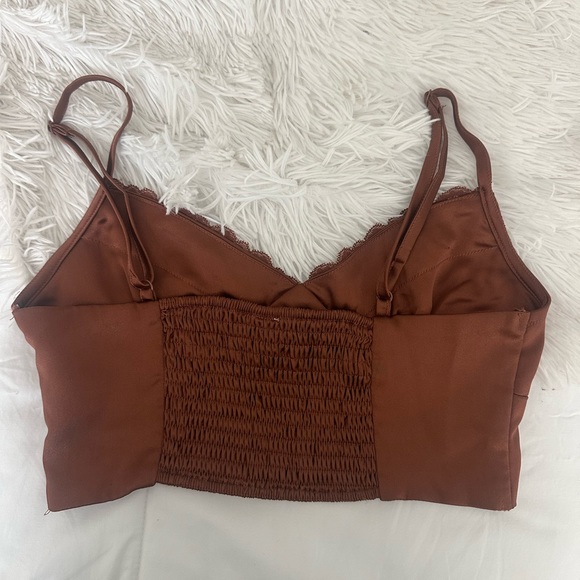 Women’s Lace Brown Satin Going out top crop top - Picture 3 of 5